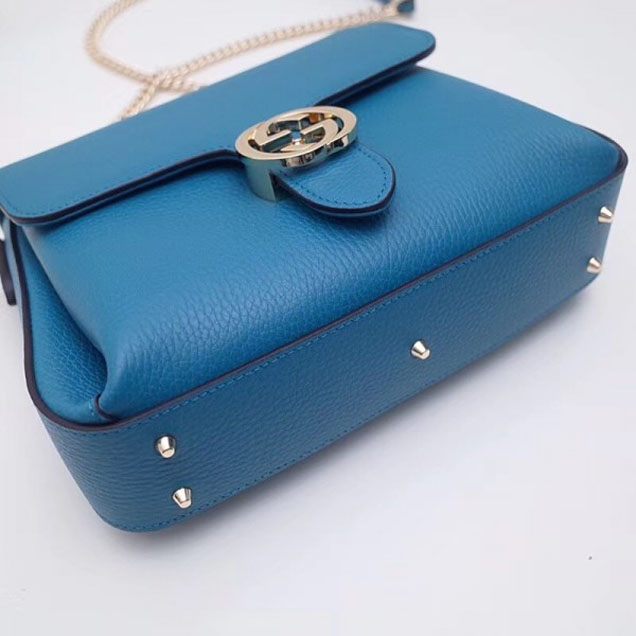 Gucci Interlocking G Buckle Chain Leather Cross Body Bag 510302 Cyan 2018