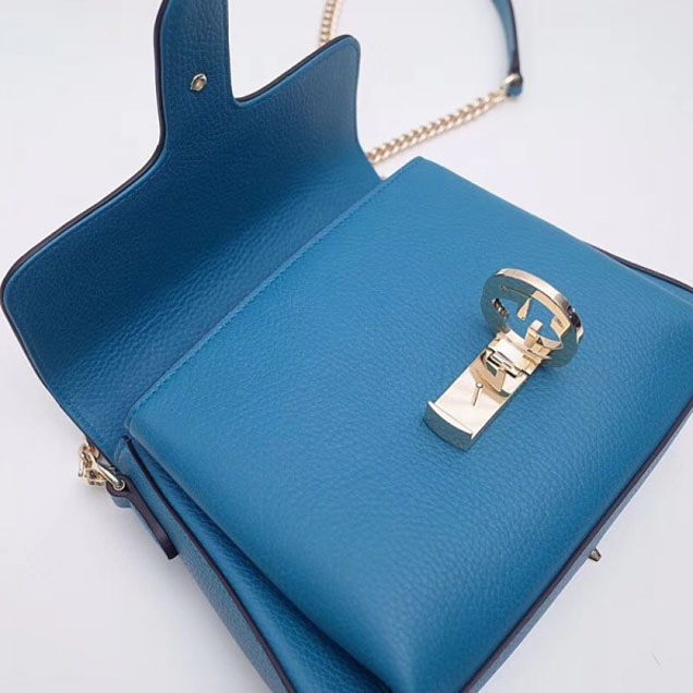Gucci Interlocking G Buckle Chain Leather Cross Body Bag 510302 Cyan 2018