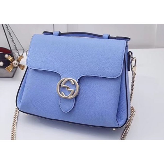 Gucci Interlocking G Buckle Chain Leather Cross Body Bag 510302 Sky Blue 2018