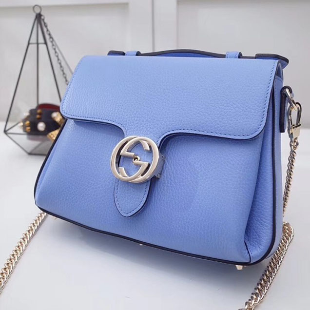Gucci Interlocking G Buckle Chain Leather Cross Body Bag 510302 Sky Blue 2018