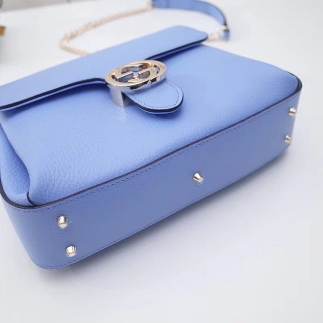 Gucci Interlocking G Buckle Chain Leather Cross Body Bag 510302 Sky Blue 2018