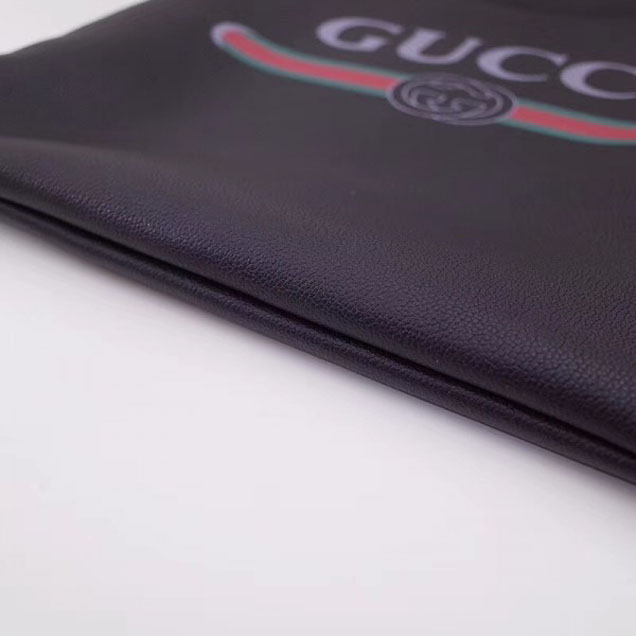 Gucci Print Leather Vintage Logo Drawstring Backpack Bag 494053 Black 2018