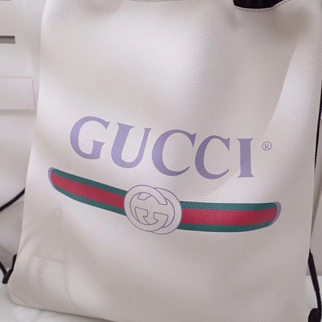 Gucci Print Leather Vintage Logo Drawstring Backpack Bag 494053 White 2018