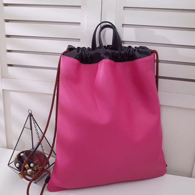 Gucci Print Leather Vintage Logo Drawstring Backpack Bag 494053 Fuchsia 2018