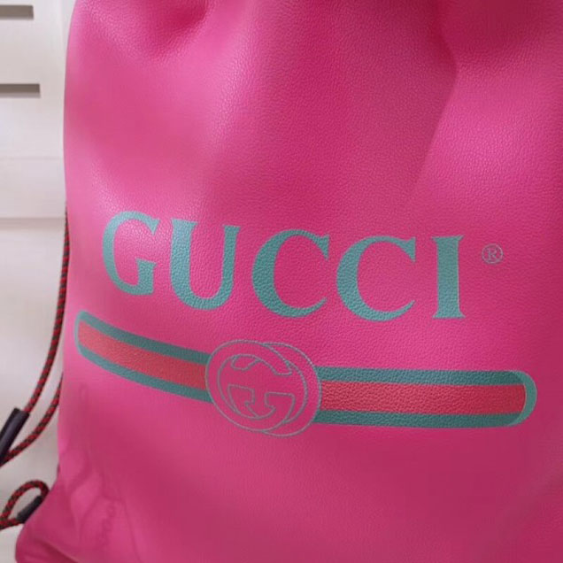 Gucci Print Leather Vintage Logo Drawstring Backpack Bag 494053 Fuchsia 2018