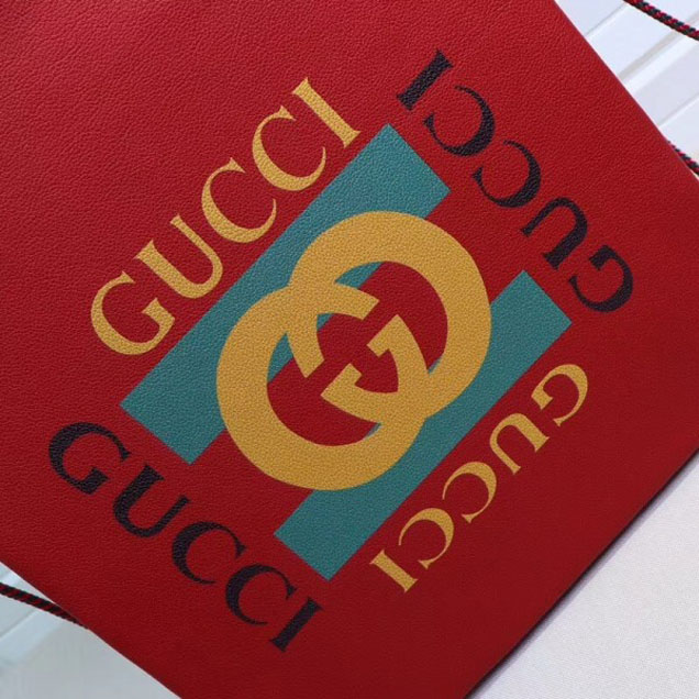Gucci Print Leather Vintage Logo Drawstring Backpack Bag 494053 Red 2018