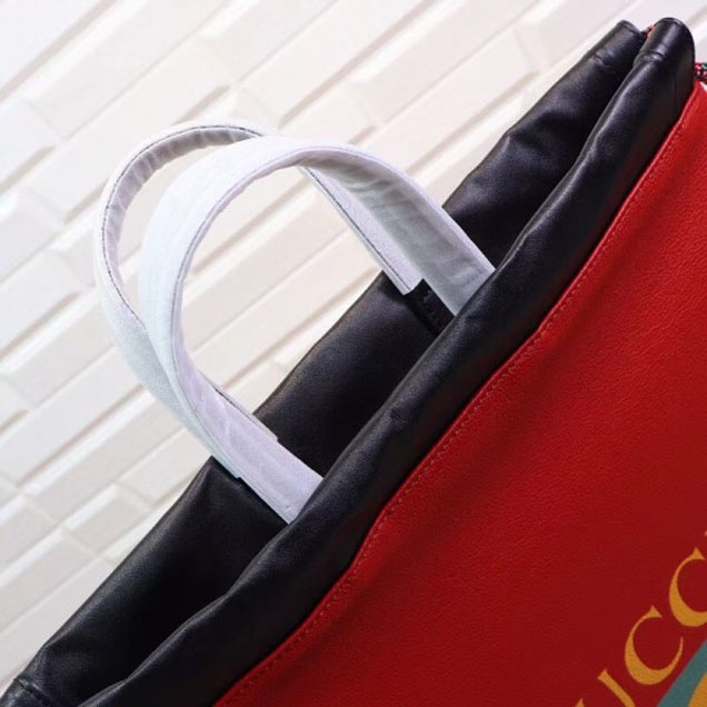 Gucci Print Leather Vintage Logo Drawstring Backpack Bag 494053 Red 2018