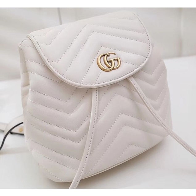 Gucci GG Marmont Matelassé Chevron Leather Backpack Bag 528129 White 2018