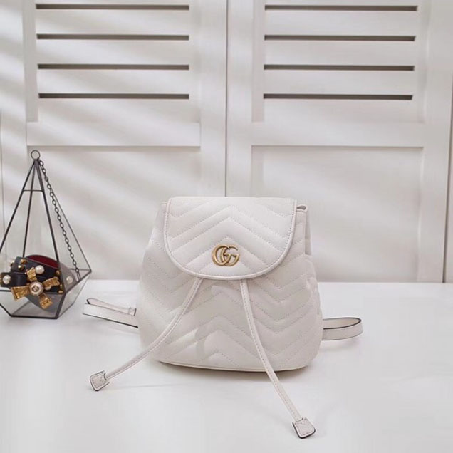 Gucci GG Marmont Matelassé Chevron Leather Backpack Bag 528129 White 2018