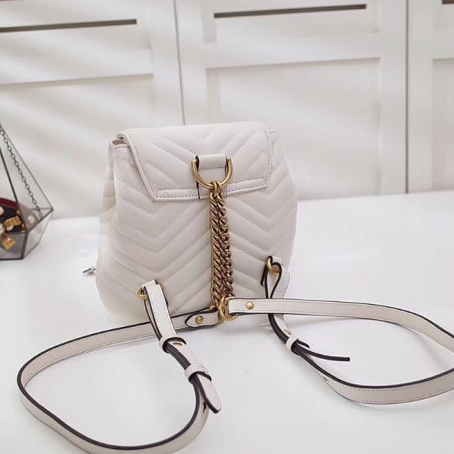 Gucci GG Marmont Matelassé Chevron Leather Backpack Bag 528129 White 2018