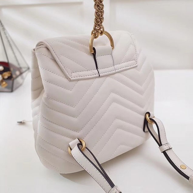 Gucci GG Marmont Matelassé Chevron Leather Backpack Bag 528129 White 2018