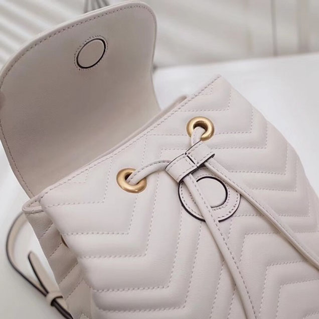 Gucci GG Marmont Matelassé Chevron Leather Backpack Bag 528129 White 2018