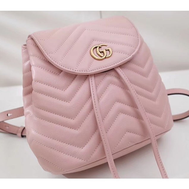 Gucci GG Marmont Matelassé Chevron Leather Backpack Bag 528129 Pink 2018