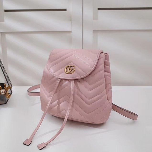 Gucci GG Marmont Matelassé Chevron Leather Backpack Bag 528129 Pink 2018