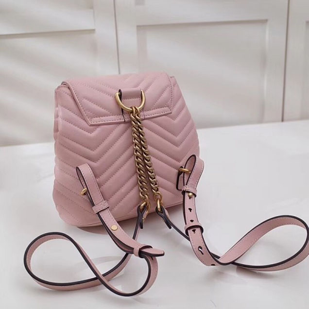 Gucci GG Marmont Matelassé Chevron Leather Backpack Bag 528129 Pink 2018