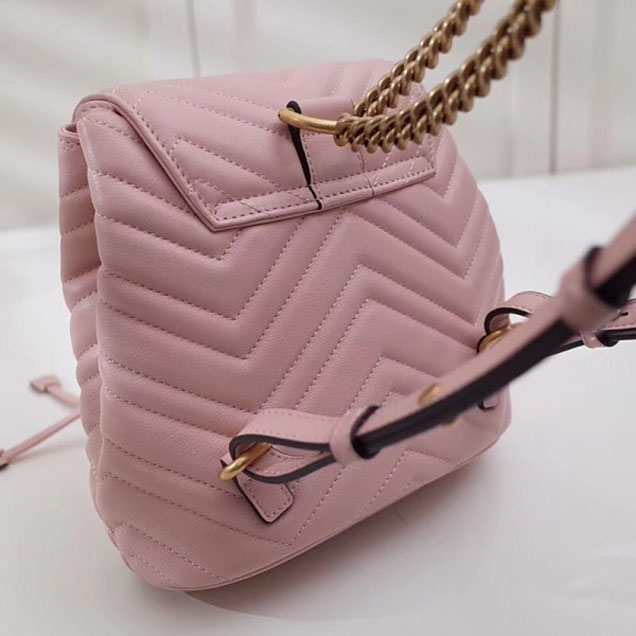Gucci GG Marmont Matelassé Chevron Leather Backpack Bag 528129 Pink 2018