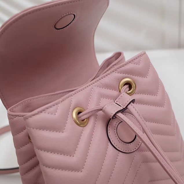 Gucci GG Marmont Matelassé Chevron Leather Backpack Bag 528129 Pink 2018