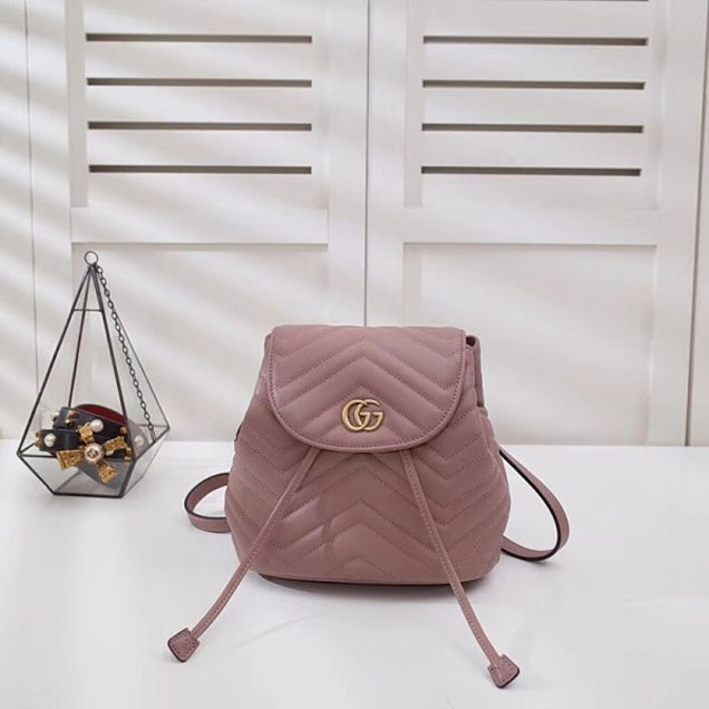 Gucci GG Marmont Matelassé Chevron Leather Backpack Bag 528129 Nude Pink 2018