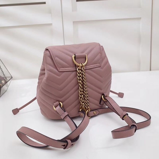 Gucci GG Marmont Matelassé Chevron Leather Backpack Bag 528129 Nude Pink 2018