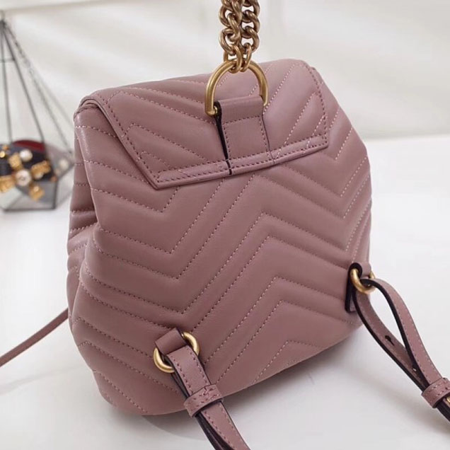 Gucci GG Marmont Matelassé Chevron Leather Backpack Bag 528129 Nude Pink 2018