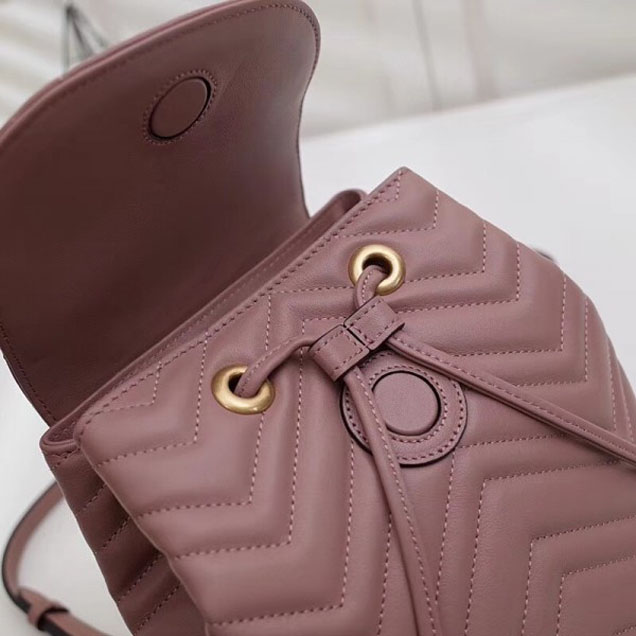 Gucci GG Marmont Matelassé Chevron Leather Backpack Bag 528129 Nude Pink 2018