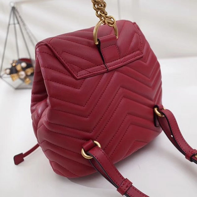Gucci GG Marmont Matelassé Chevron Leather Backpack Bag 528129 Red 2018