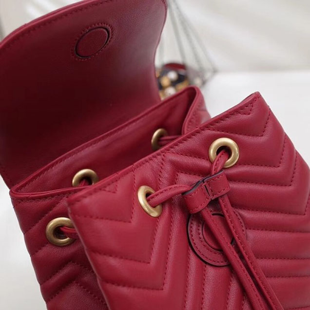 Gucci GG Marmont Matelassé Chevron Leather Backpack Bag 528129 Red 2018