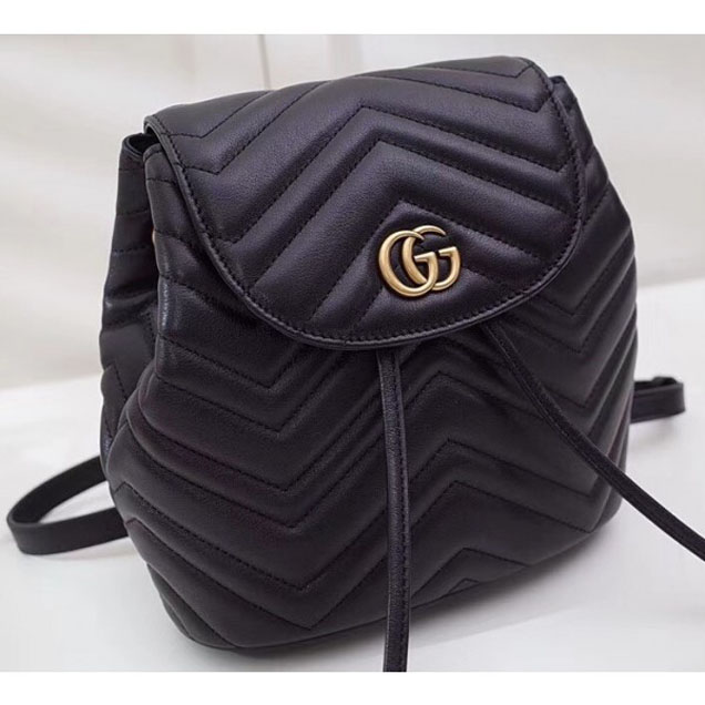 Gucci GG Marmont Matelassé Chevron Leather Backpack Bag 528129 Black 2018