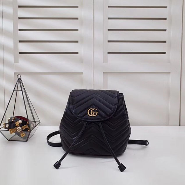 Gucci GG Marmont Matelassé Chevron Leather Backpack Bag 528129 Black 2018