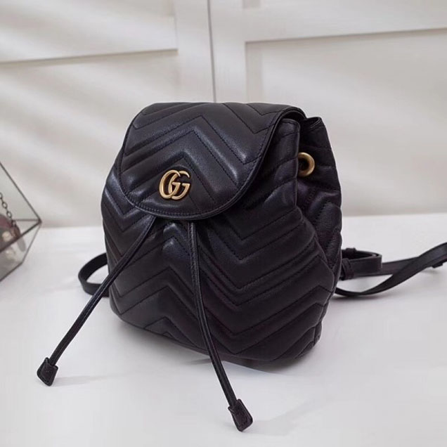 Gucci GG Marmont Matelassé Chevron Leather Backpack Bag 528129 Black 2018