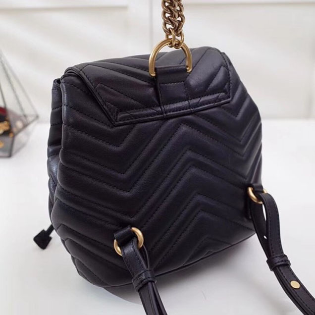 Gucci GG Marmont Matelassé Chevron Leather Backpack Bag 528129 Black 2018