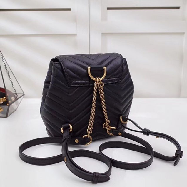 Gucci GG Marmont Matelassé Chevron Leather Backpack Bag 528129 Black 2018