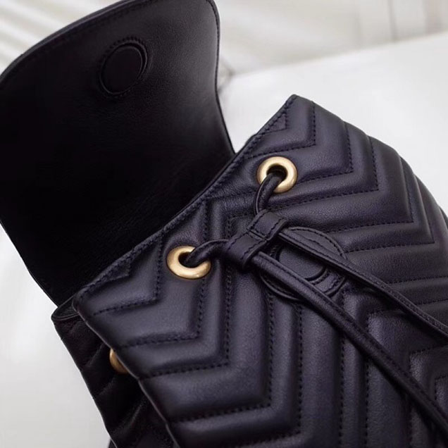 Gucci GG Marmont Matelassé Chevron Leather Backpack Bag 528129 Black 2018