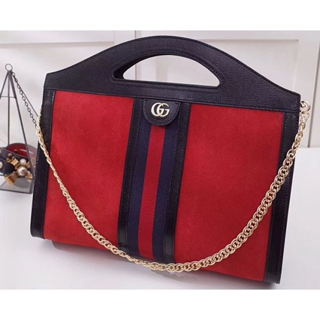 Gucci Suede Ophidia Web Medium Top Handle Tote Bag 512957 Red 2018