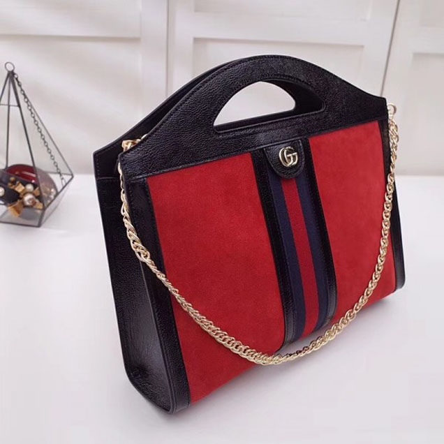 Gucci Suede Ophidia Web Medium Top Handle Tote Bag 512957 Red 2018