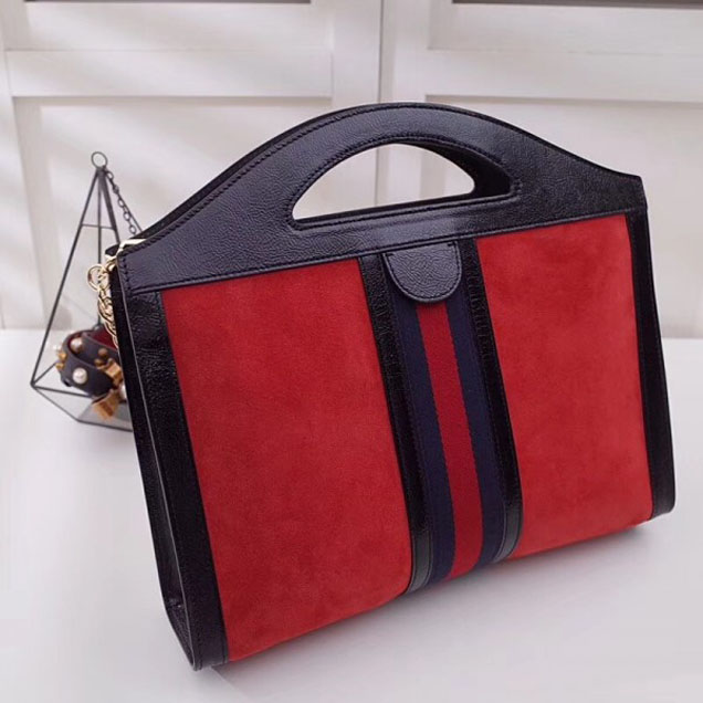 Gucci Suede Ophidia Web Medium Top Handle Tote Bag 512957 Red 2018