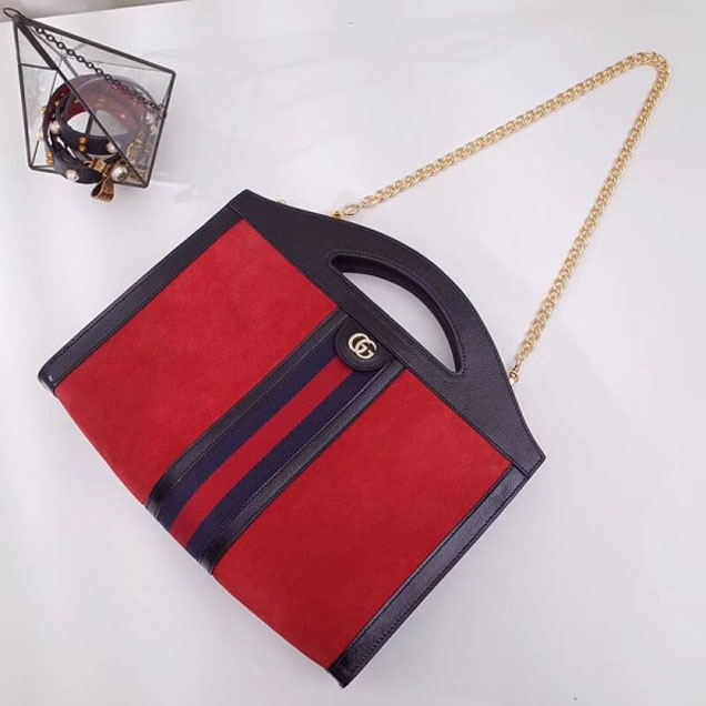 Gucci Suede Ophidia Web Medium Top Handle Tote Bag 512957 Red 2018