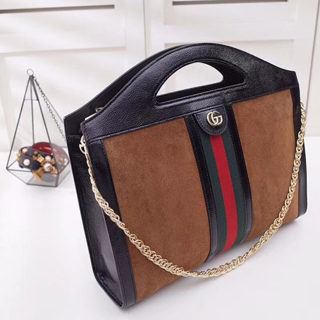 Gucci Suede Ophidia Web Medium Top Handle Tote Bag 512957 Brown 2018