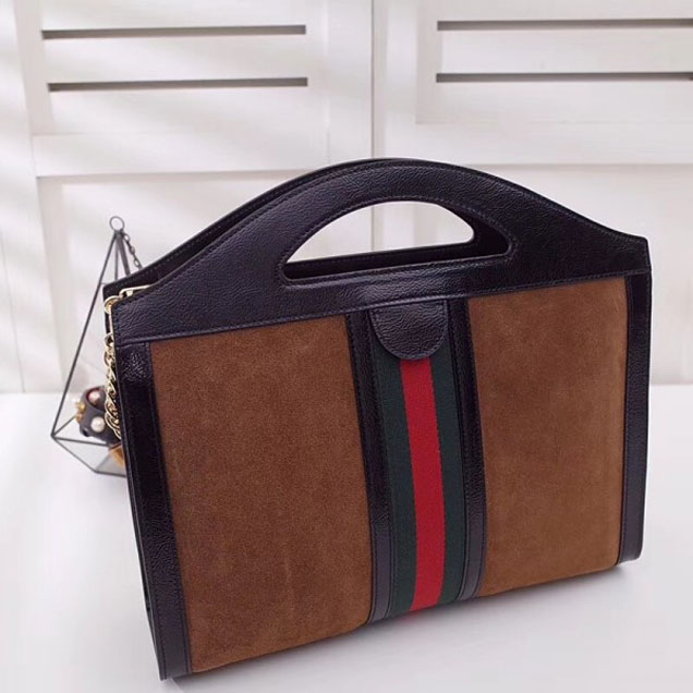 Gucci Suede Ophidia Web Medium Top Handle Tote Bag 512957 Brown 2018