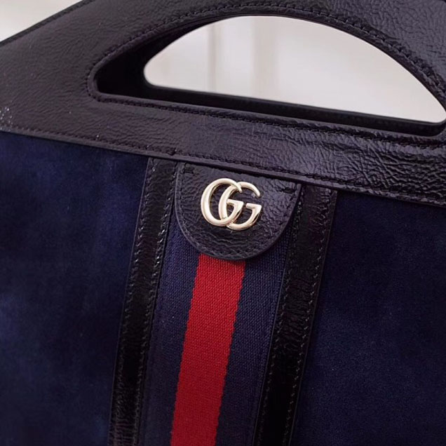 Gucci Suede Ophidia Web Medium Top Handle Tote Bag 512957 Dark Blue 2018