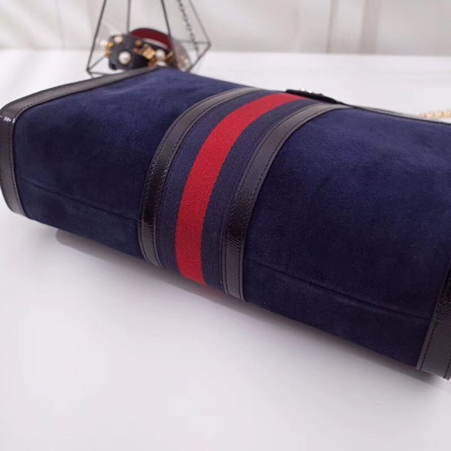Gucci Suede Ophidia Web Medium Top Handle Tote Bag 512957 Dark Blue 2018