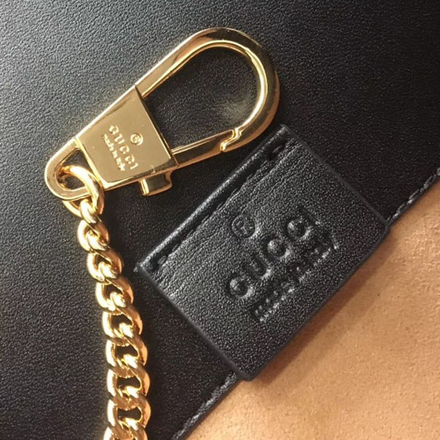 Gucci Sylvie Web Patent Leather Mini Chain Bag 494646 Black Embroidered Flower 2018