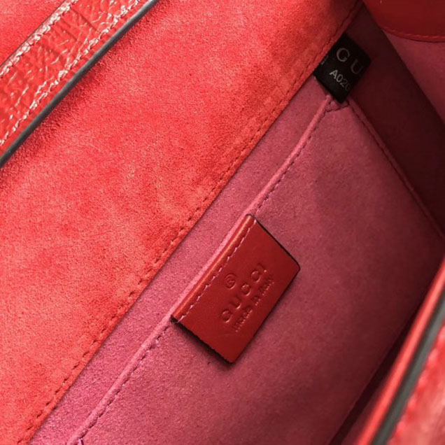 Gucci Sylvie Web Patent  Leather Top Handle Shoulder Mini Bag 470270 Red Embroidered Flower 2018