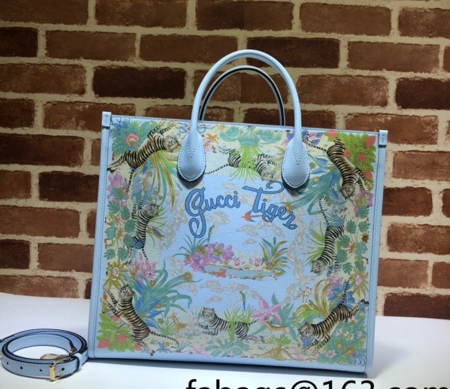 Gucci Tiger Flower Print Tote bag 687827 Blue 2022