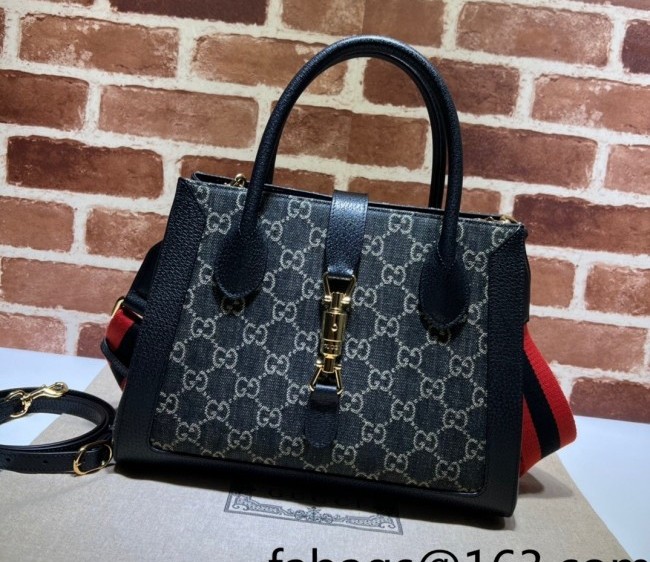 Gucci Jackie 1961 Medium Shoulder Bag in Black GG Denim Jacquard 685129 2022