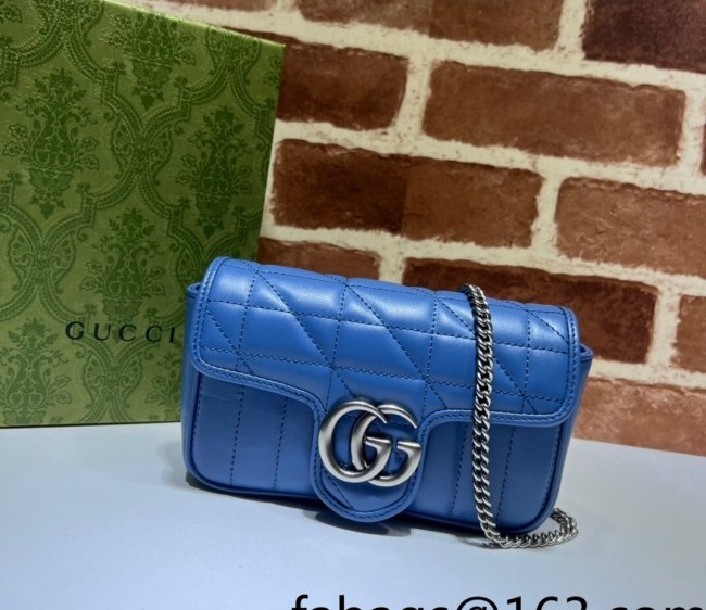 Gucci GG Marmont Geometric Leather Super Mini Bag 476433 Blue 2022