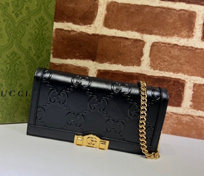 Gucci GG Leather Wallet with Chain 676155 Black 2022