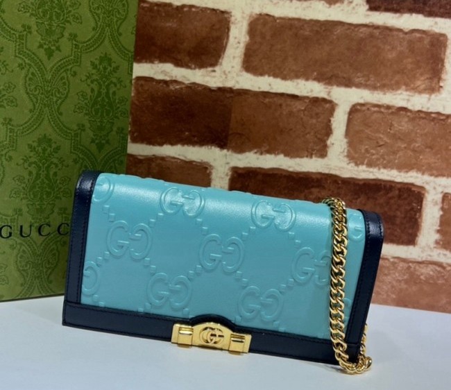 Gucci GG Leather Wallet with Chain 676155 Blue 2022