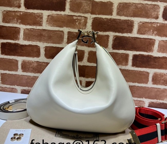 Gucci Attache Leather Large Shoulder Bag with G Hook 702823 White 2022