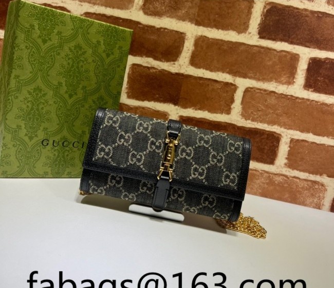 Gucci GG Denim Jackie 1961 Chain Wallet ?652681 Black 2022